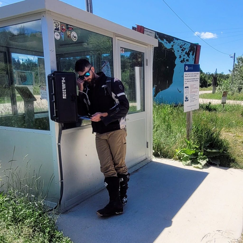 Border crossing payphone in northwest angle Minnesota